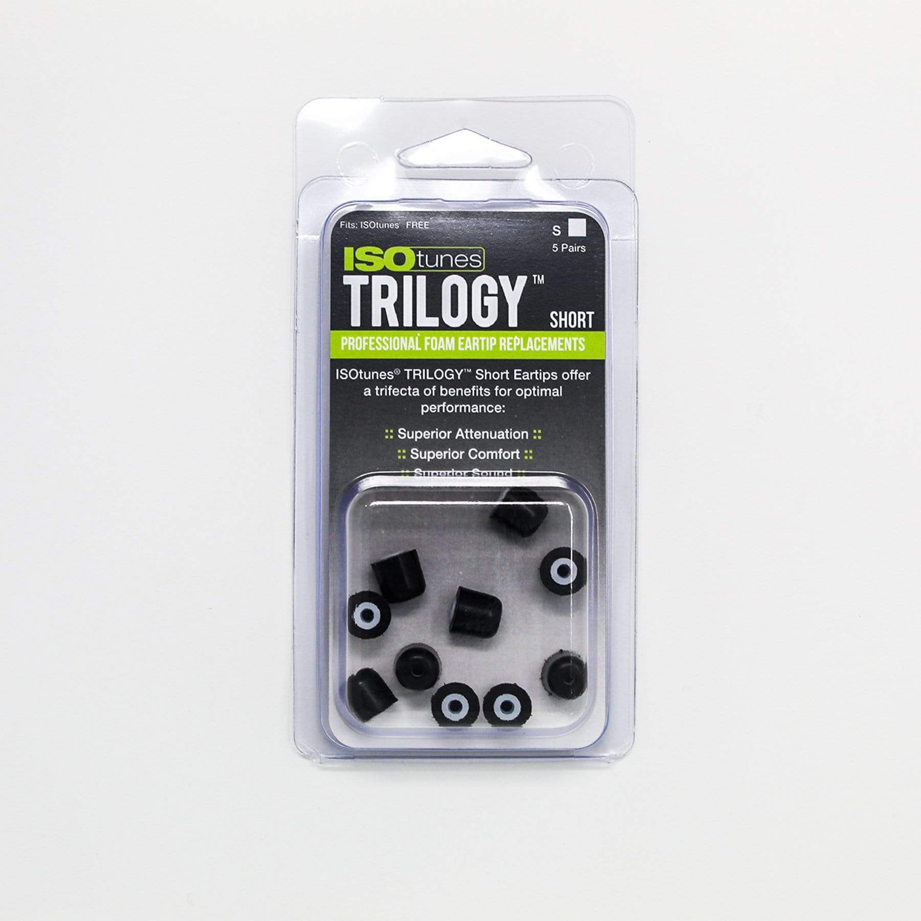 Short TRILOGY™ Foam Replacement Eartips for ISOtunes FREE (5 Pair Pack) - EU ISOtunes