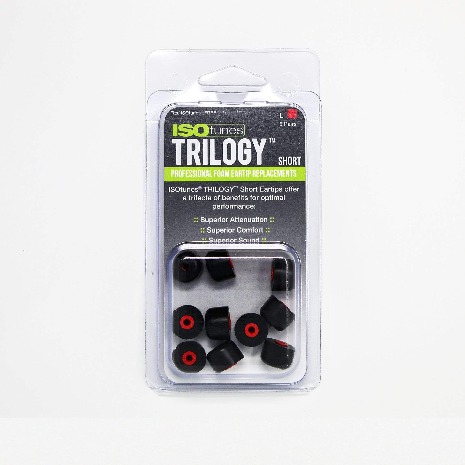 Short TRILOGY™ Foam Replacement Eartips for ISOtunes FREE (5 Pair Pack) - EU ISOtunes